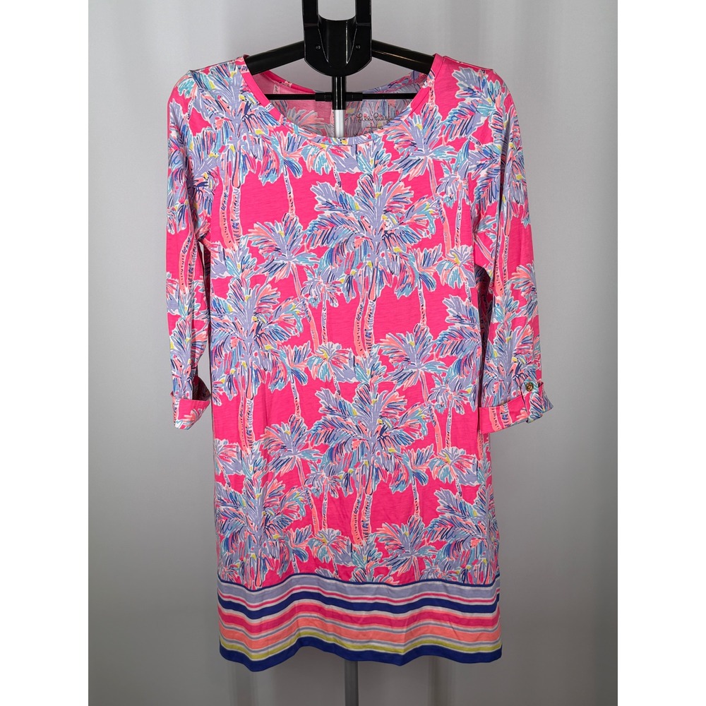 Lilly Pulitzer Pink Tropical Palm Tree Pima Cotton T-Shirt Dress Large